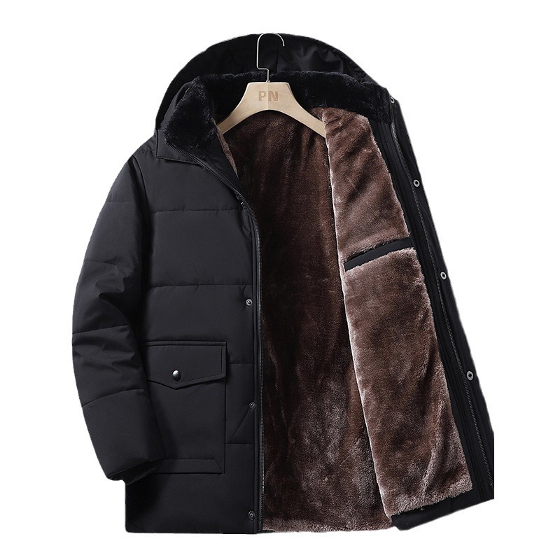 Manteau d'hiver classique en peluche épais de taille moyenne à longue pour papa Veste en coton d'âge moyen pour hommes_voghion.com