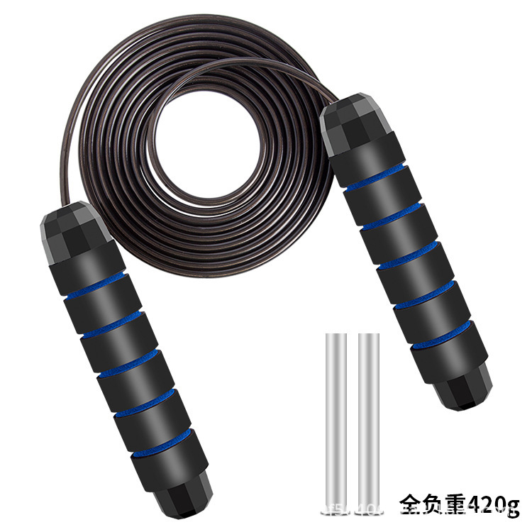 검정색과 파란색의 무게 강철 와이어 줄넘기 420g