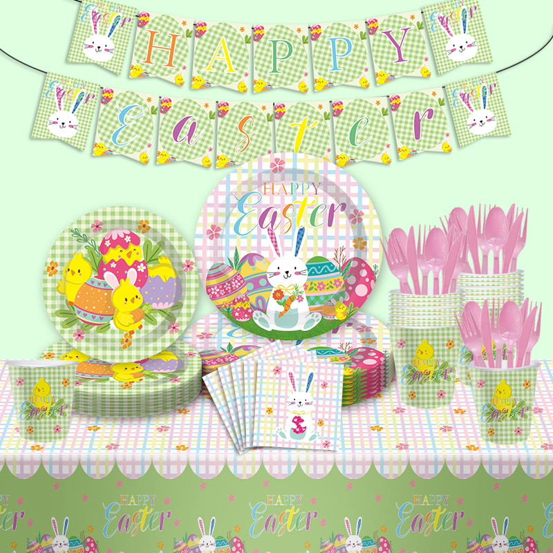 New Easter Party Tableware Rabbit Easter Egg Paper Plate Paper Cup Tissue Tablecloth Holiday Supplies Tableware Set