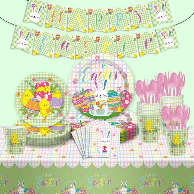 New Easter Party Tableware Rabbit Easter Egg Paper Plate Paper Cup Tissue Tablecloth Holiday Supplies Tableware Set