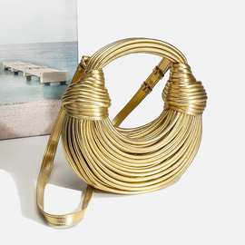 手工编织手提包包女2024新款拼色金色腋下包单肩斜挎女包手拎