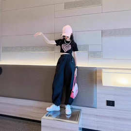 儿童女童装工装裤套装新款潮酷穿搭儿童黑色裤子夏季女孩大童套装