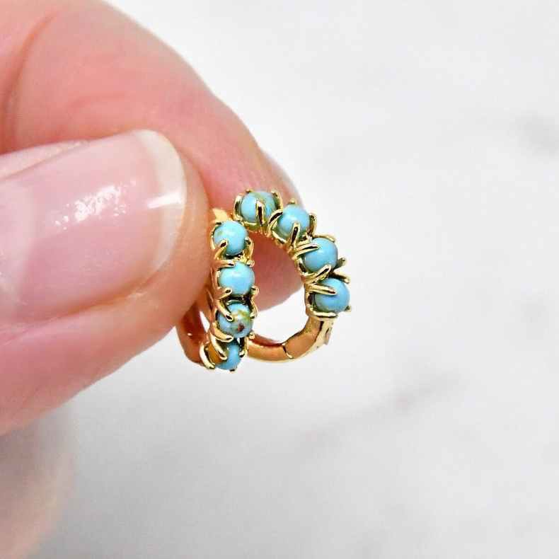 Imitation Turquoise Hoop Earrings, Copper Inlaid Earrings, Simple, Compact and Elegant Earrings for European and American High-End Women