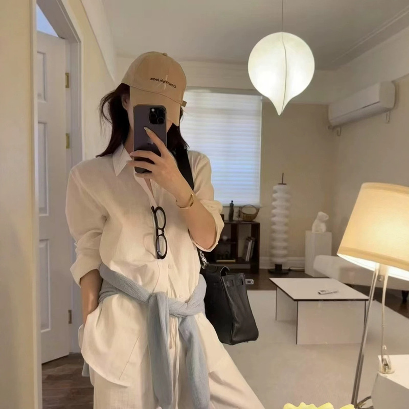 Women's Lin'er recommended old money style loose linen shirt, breathable, sun-protective, collared, versatile embroidered top for women Women's Lin'er recommended old money style loose linen shirt, breathable, sun-protective, collared, versatile embroidered top for women