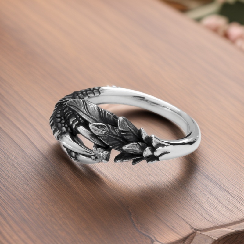 Dragon Claw Ring Retro Punk Style Adjustable Silver Ring For Men_voghion.com