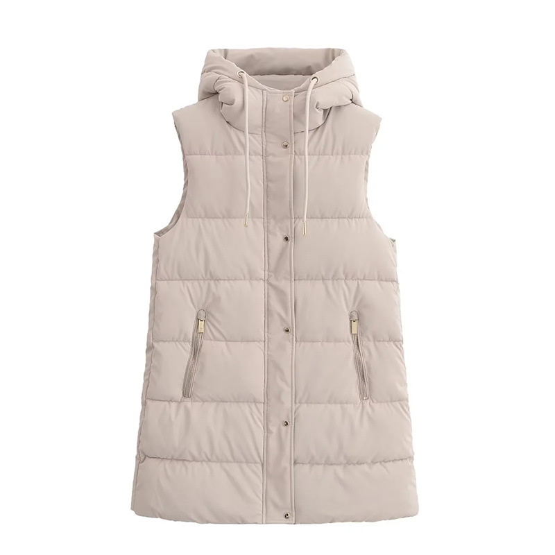 Chaleco sin mangas suelto abrazadera de caballo de invierno y otoño, algodón plumón de estilo largo y medio, chaleco de mujer, estilo largo y europeo.