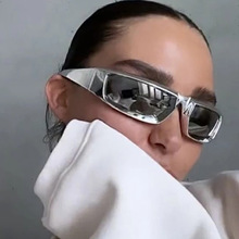 Y2K未來風銀色墨鏡 歐美個性騎行太陽鏡網紅朋克風凹造型太陽眼鏡