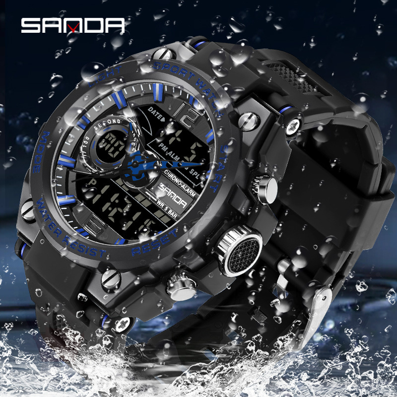 SANDA 6092 reloj deportivo para hombre multifuncional temporización creativa doble pantalla electrónica impermeable reloj luminoso