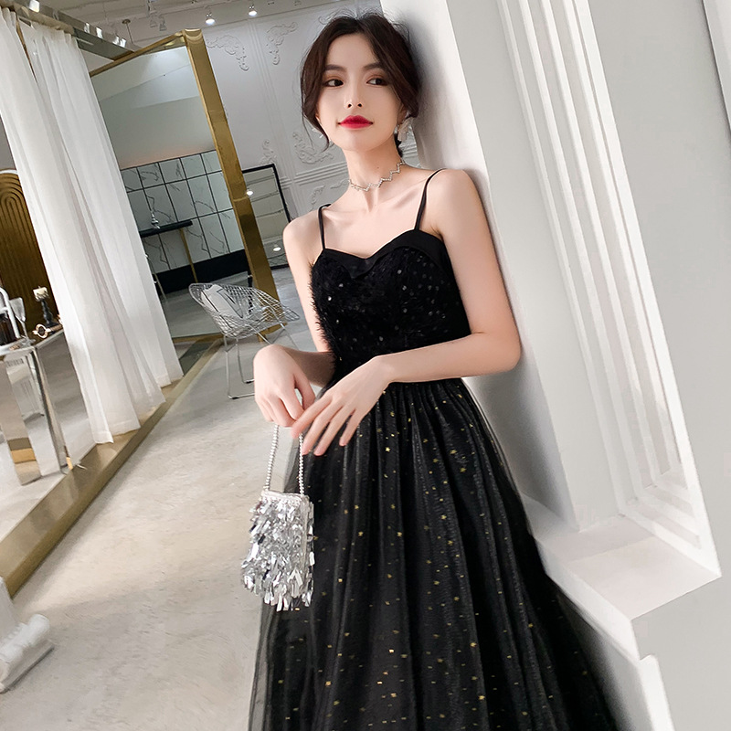 Banquet evening dress long black strap Starry Sky Noble socialite elegant birthday party dress dress light luxury