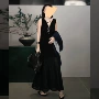 法式无袖v领拼接连衣裙