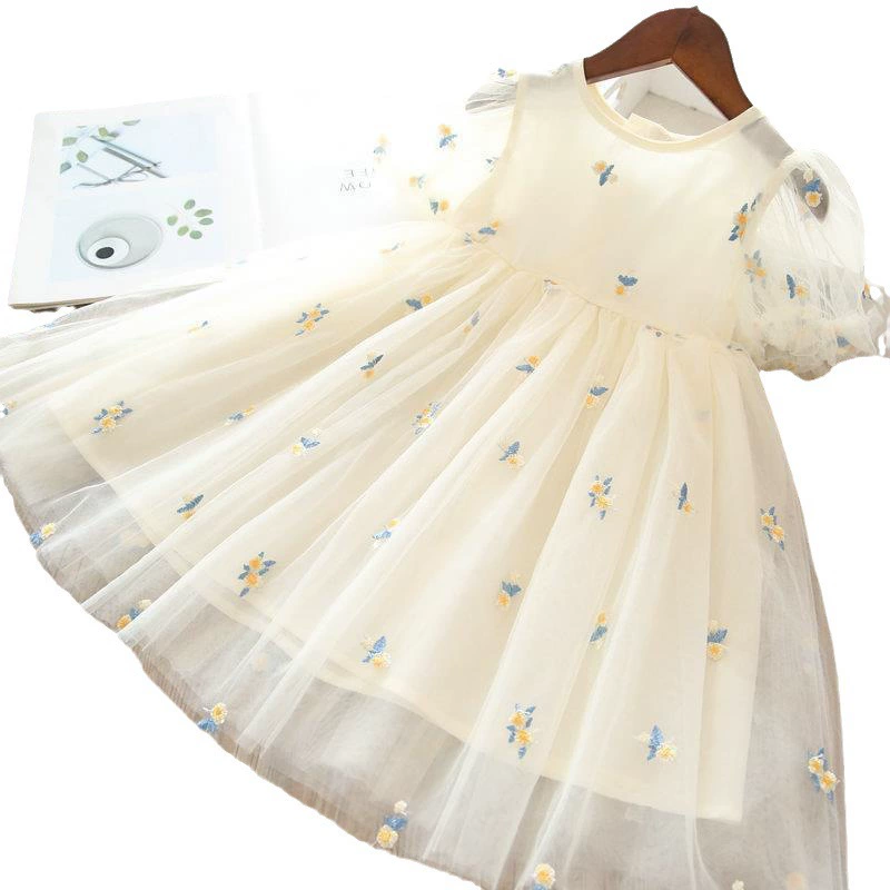 Платье, летняя одежда, маленький princess костюм для девушки, корейский стиль, с вышивкой, цветочный