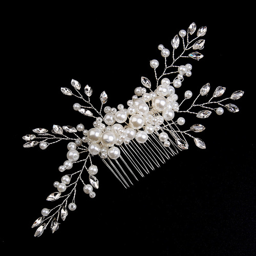 Elegant White Pearl Updo Hair Comb, Handmade Water Diamond Crown Hair Accessory, Floral Hairpin, Bridal Hair Decor