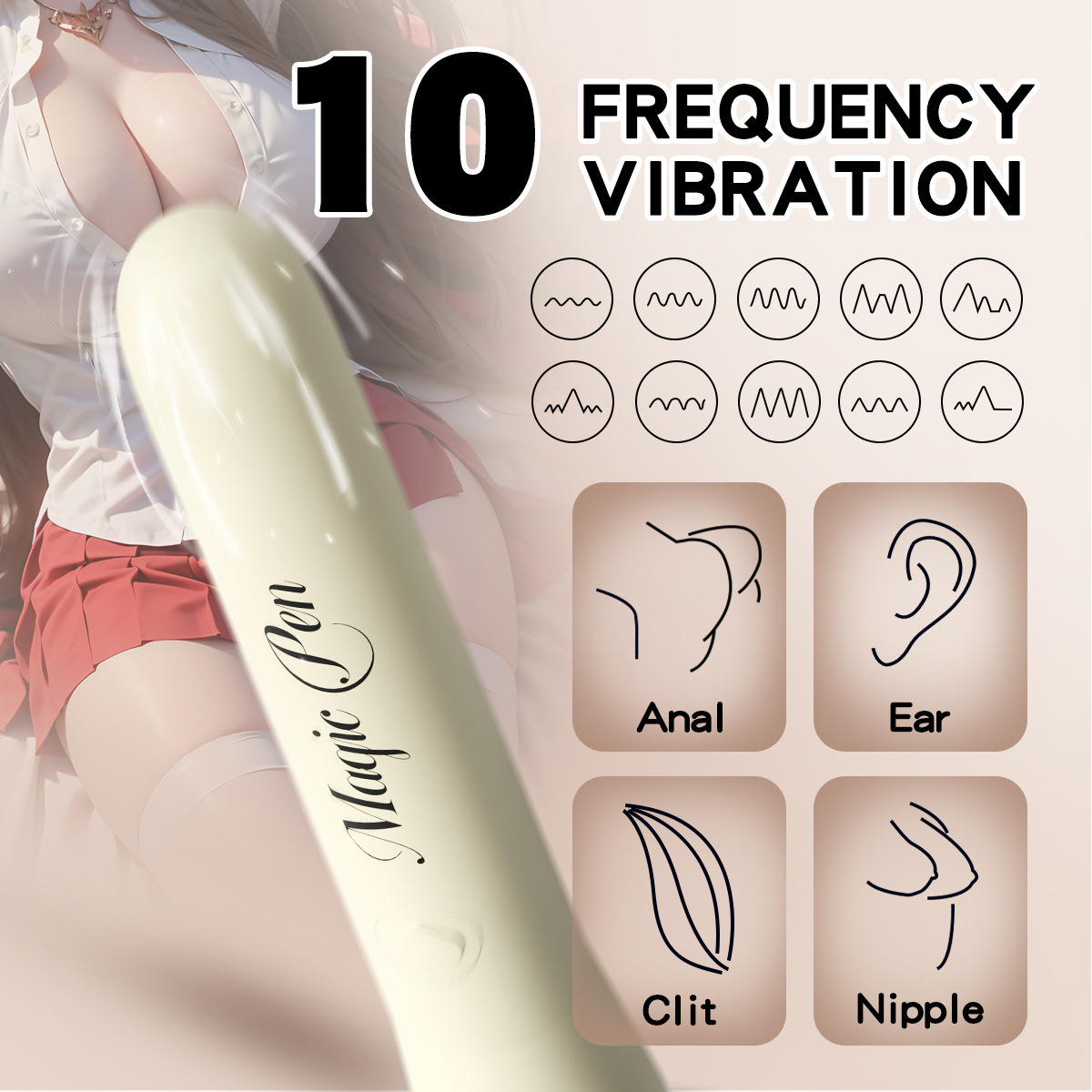USB Rechargeable Vibrating Foundation Brush Wand, 10 Frequencies, ABS Body, Under 50 dB — detail image 3