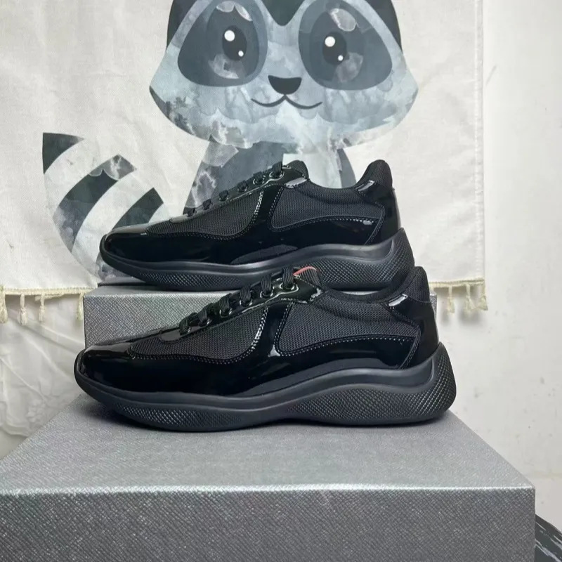 In-Stock America Cup Black Box P Brand Cowhide Spliced Canvas Casual Stylish Trendy Shoes Sports Large Size