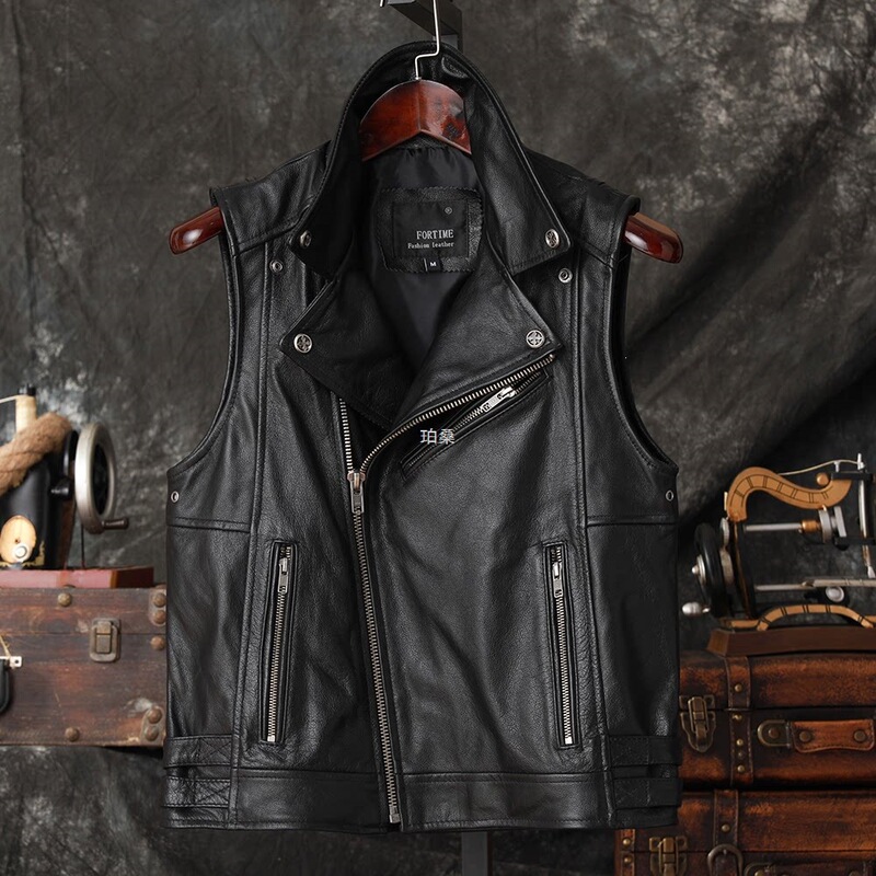 American-Style Harley Motorcycle Vest, Genuine Top-Layer Cowhide Leather Jacket, Men's Short Riding Vest, Slim-Fit Leather Jacket, Trendy American-Style Harley Motorcycle Vest, Genuine Top-Layer Cowhide Leather Jacket, Men's Short Riding Vest, Slim-Fit Leather Jacket, Trendy
