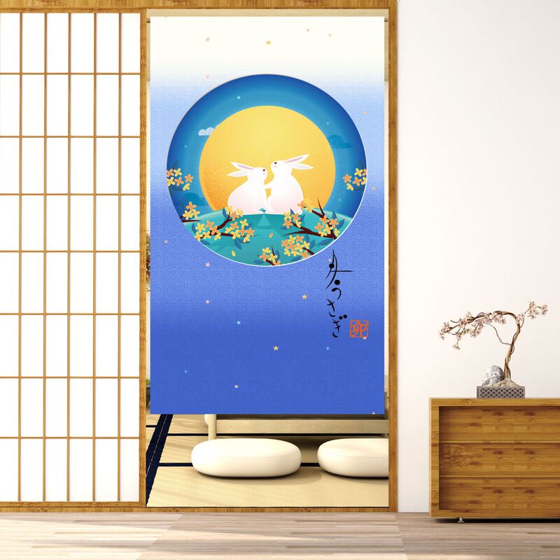 Japanese-style fabric door curtain kitchen curtain partition curtain Shenghua heat transfer printing for more sizes, please consult customer service telescopic