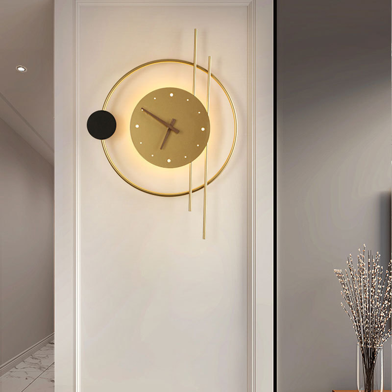 Mayorista nórdico minimalista silencioso reloj lámpara de pared de fondo de la sala de estar lámpara de pared decorativa diseñador de arte colgar lámparas de reloj