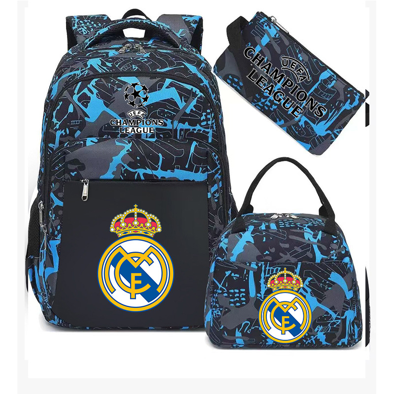 Aficionados al fútbol del Real Madrid Chelsea estudiantes de primaria alrededor de la mochila del Bayern mochila de tres piezas de gran capacidad
