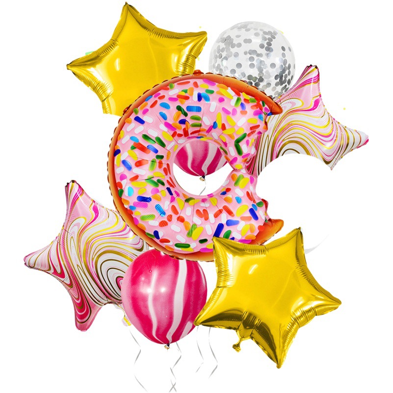 Dibujos animados donut globo de aluminio traje fiesta decoración cumpleaños estrella de cinco puntas papel de aluminio globo fiesta diseño