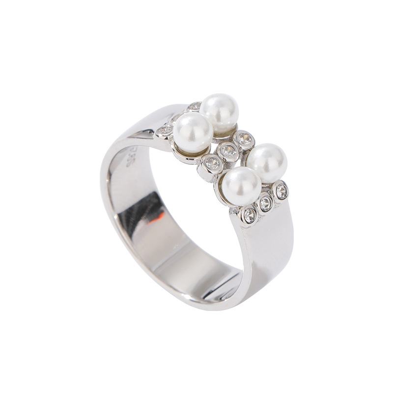 Anillo de perlas de plata esterlina 925 diseño de nicho femenino 2023 nuevo Anillo de dedo índice popular simple anillo de sentido alto