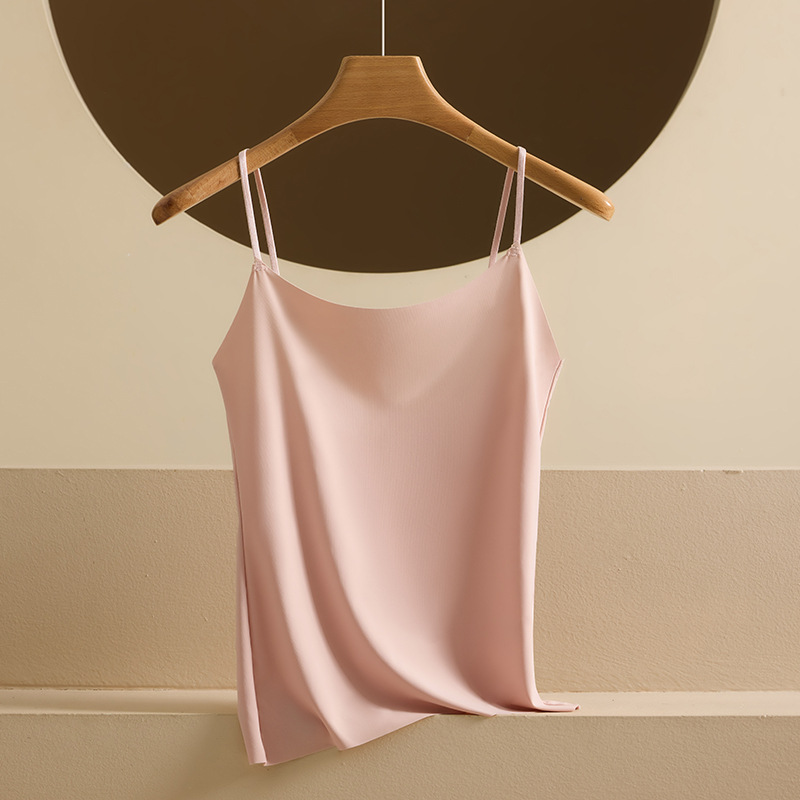 Nueva seda de hielo desnuda sin costuras hermosa camisola trasera para mujer, ropa interior y exterior, chaleco de fondo delgado de todo fósforo de primavera y verano para mujer