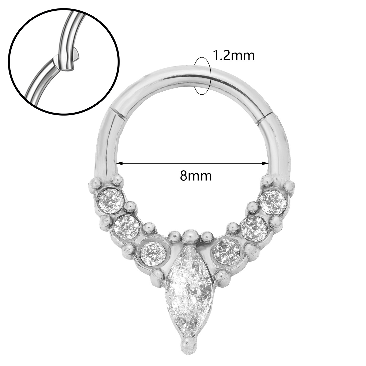 Piercing al naso con perno in acciaio inossidabile 316, con cerniera in titanio, intarsi in oro e argento, per nicchia transfrontaliera_voghion.com