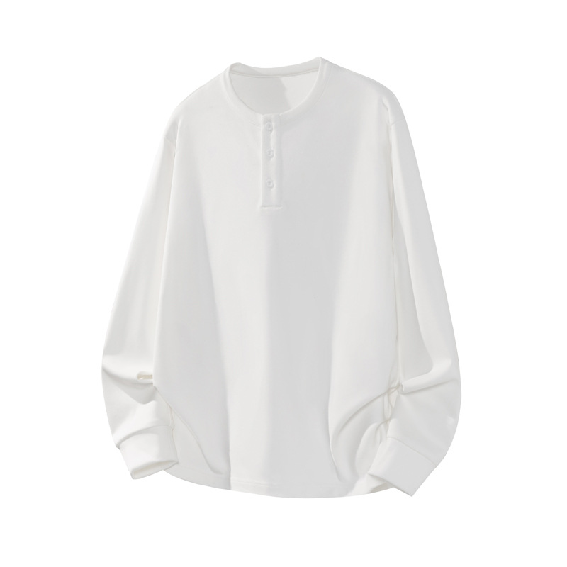 Solid Color American Style Henley Collar Sweatshirt For Men, Autumn Waffle Long Sleeve T-Shirt, High-End Cool Inner_voghion.com