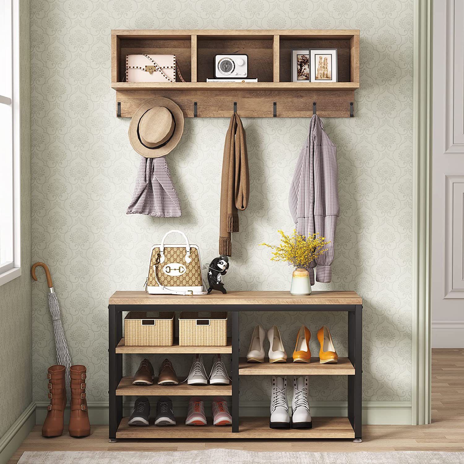 American rural cotton rack shoe stool suite