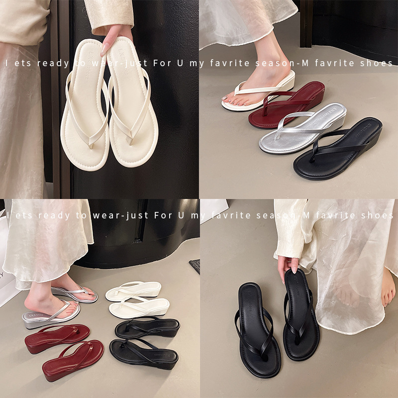 High-End Black Flip-Flops for Women, 2026 Summer New Style, Versatile for Wearing with Skirts, Wedge Heel, Thick-Soled Sandals High-End Black Flip-Flops for Women, 2026 Summer New Style, Versatile for Wearing with Skirts, Wedge Heel, Thick-Soled Sandals