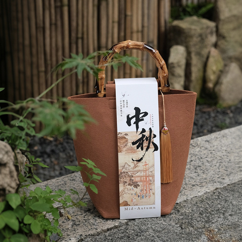 袋手提国风中秋礼盒空盒68毛毡新款粒月饼礼盒创意粒装伴手礼现货|undefined