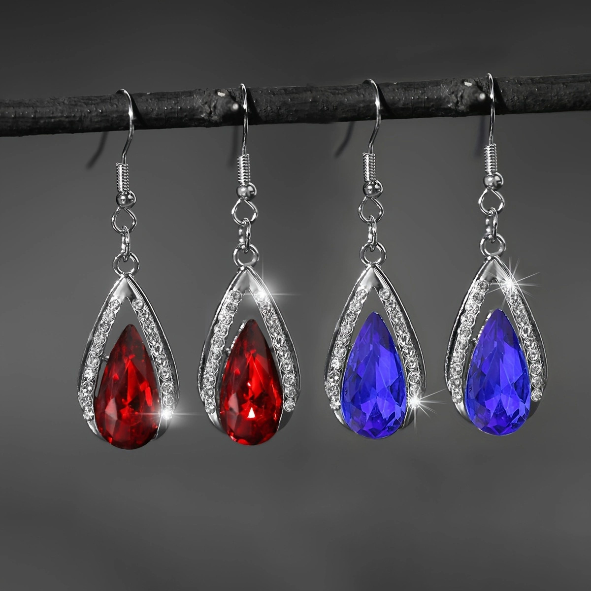 레드 + 블루 드롭 귀걸이 2쌍