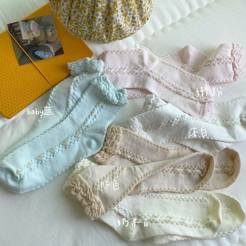 Japanese-style sock for girls, summer new small flower JK mid-calf cabled Lolita-style white school girl socks