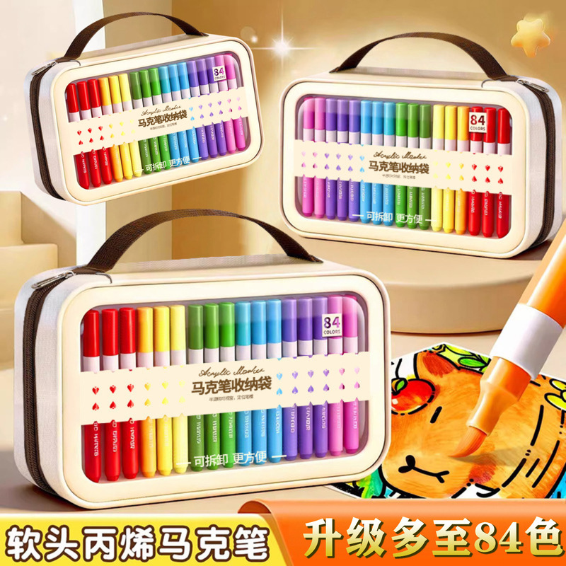 Large-Capacity Acrylic Marker Pen Set with Detachable Tote Bag Storage Bag for Student Art Use, 84 Colors, 60 Colors Large-Capacity Acrylic Marker Pen Set with Detachable Tote Bag Storage Bag for Student Art Use, 84 Colors, 60 Colors