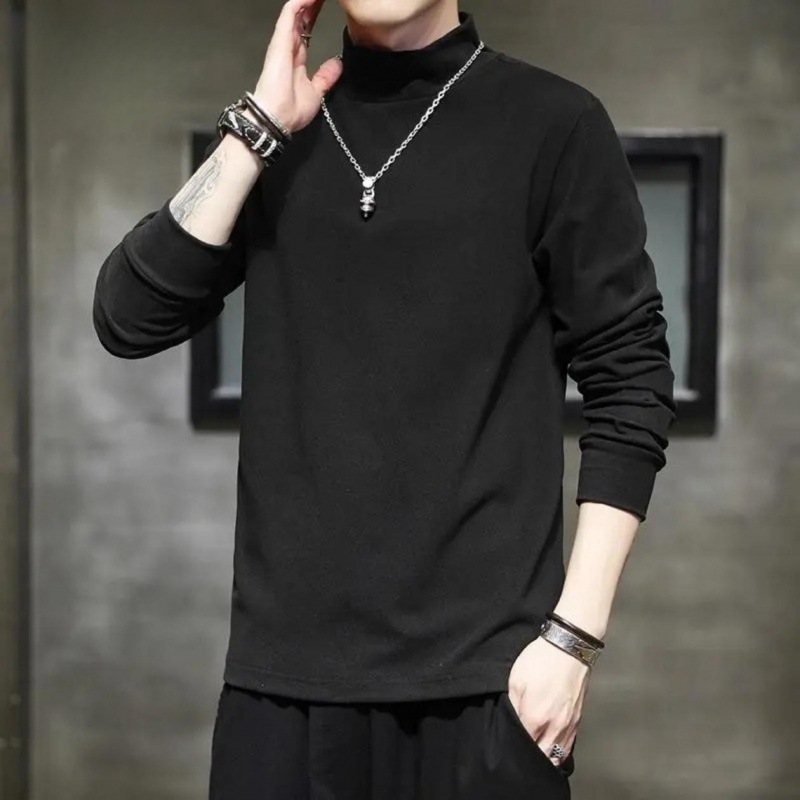 가을과 겨울 독일 벨벳 내베이스 셔츠 남성용 긴팔 티셔츠 반 높이 칼라 가을 옷 패션 브랜드 최고 옷 품질 남성 의류