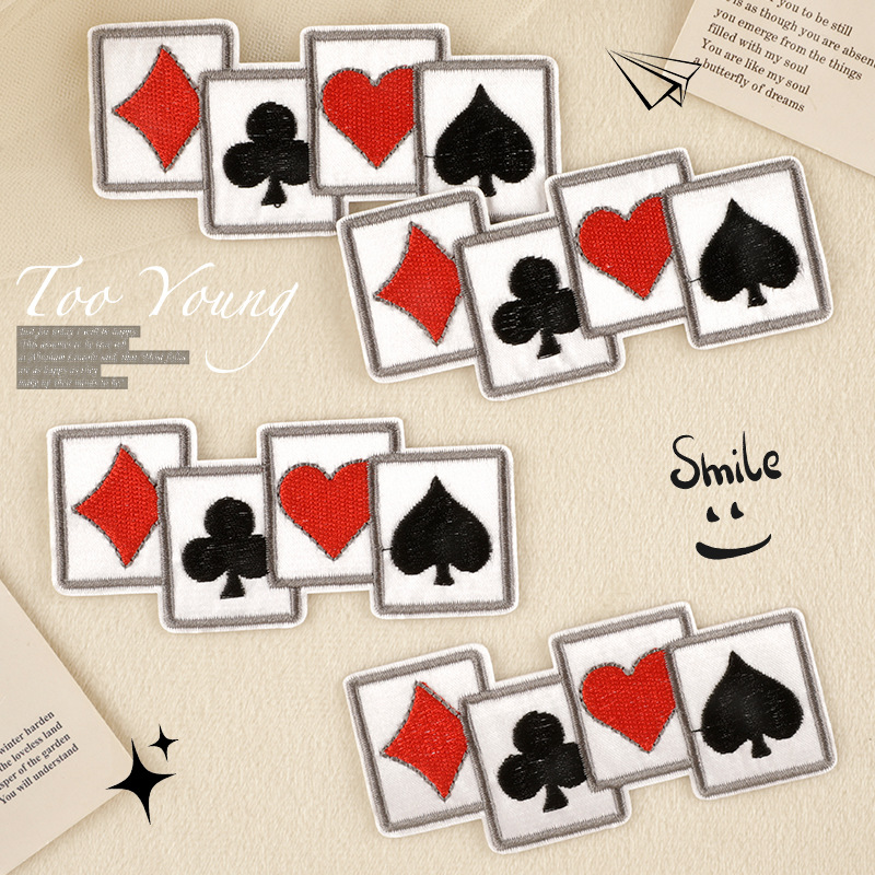 电脑绣花标服装辅料patch卡通扑克牌布标DIY补丁跨境货源刺绣布贴