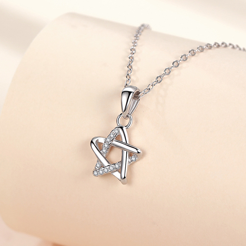 Collar de Estrella de plata esterlina S925 Plata estilo japonés y coreano diamante estrella de cinco puntas moda estilo coreano collar ins estilo simple