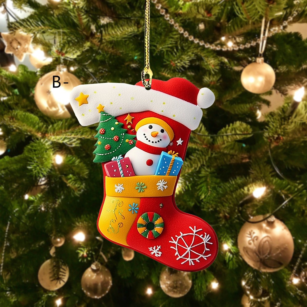 Serie de calcetines de Navidad transfronterizas acrílico plano para automóviles colgante de decoración de árbol de Navidad atmósfera de vacaciones colgante image 3