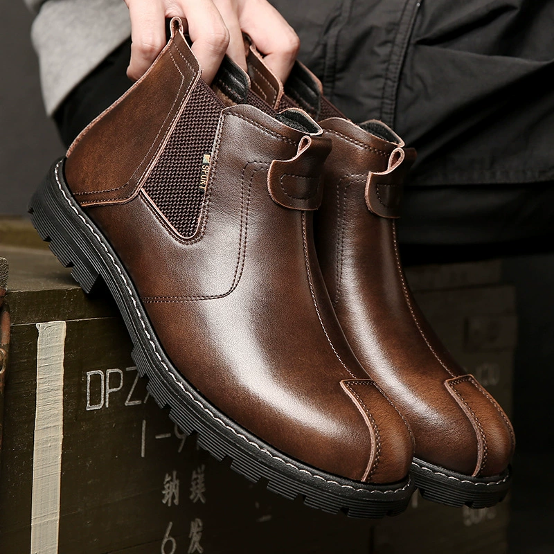 Ботинки Челси мужские, новинка 2022 года, осенне-зимние короткие ботинки в Корейском стиле, натуральная кожа с мягким низом, повседневная обувь средней посадки на флисовой подкладке, ботинки Martin