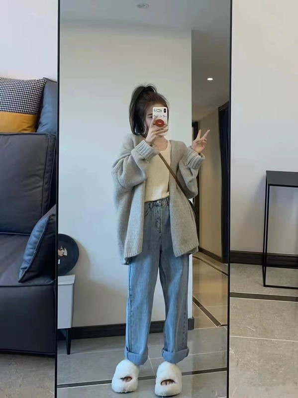 韩系软糯针织开衫女外穿秋冬季高级感宽松慵懒风中长款毛衣厚外套|undefined