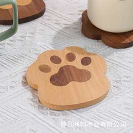 木质杯垫创意卡通猫爪榉木隔热垫汽车杯垫保温杯垫家用茶杯垫