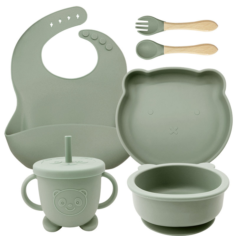 Oso vajilla traje de silicona bebé vajilla de dibujos animados oso plato tazón niños alimentación vajilla traje de comida complementaria