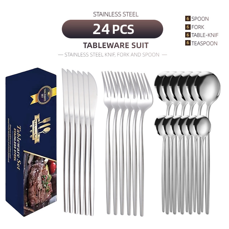 国境を越えたアマゾンポルトガルステンレス食器チタンメッキ金色ギフトボックス品ステーキナイフフォークスプーン24点セット|undefined