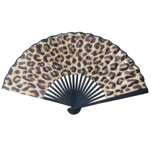 A Large Number of Ready-Made Leopard Print Fans, Bamboo Fans, Can Be Labeled with Amazon Temu Straight Bone Folding Fans, Black Bone Small Fans