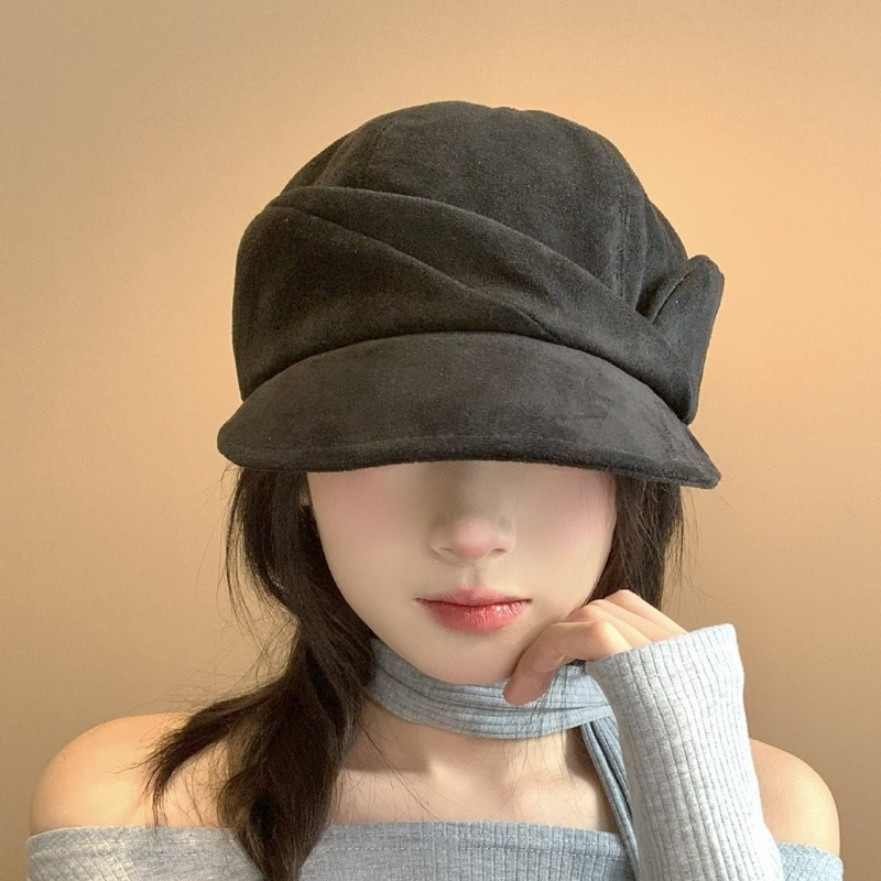 韩系美拉德色系秋冬加厚保暖贝雷帽女复古显脸小软帽檐鸭舌帽素颜|undefined