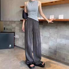 新商品の綿麻のズボンの女性のワイドレギンスのペンダント感のズボンの女性はゆったりとしています。