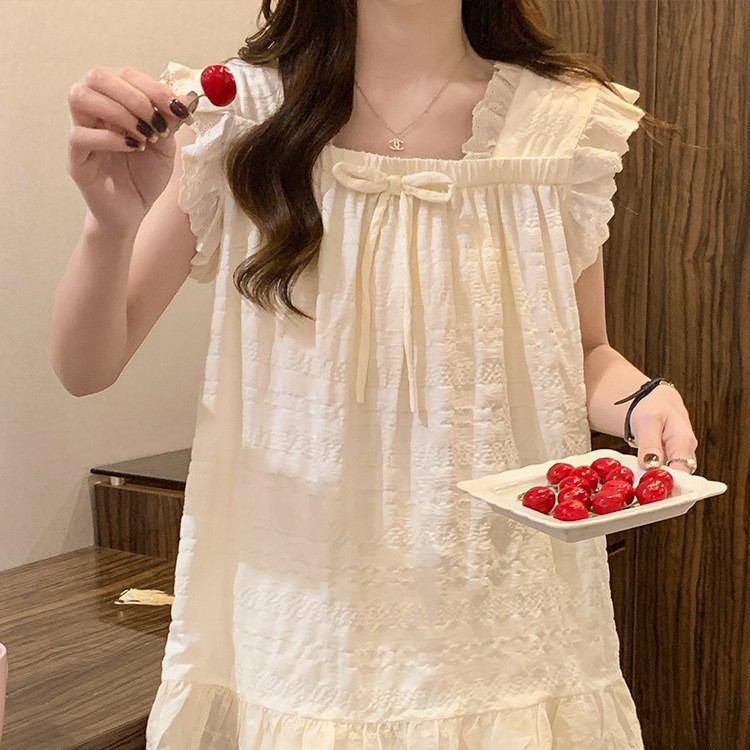 ネットセレブスタイルサスペンダーパジャマ女性の夏薄いクラウドコットン 2025 新しい夏のネグリジェホームウェアセット|undefined