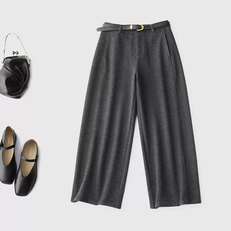 慵懒有腔调醋酸羊毛九分西裤 高腰显瘦宽松阔腿九分直筒毛呢裤女