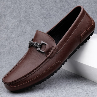 2025 Retro Fashion Men's Beanie Shoes Trendyy Slip-On Slip-Ons Summer Low-Top British Style Small Leather Shoes