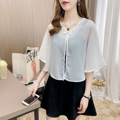 Short chiffon women's capelet for  summer outerwear, paired with cheongsam dresses, open sweater-style thin jacket, sun protection clothing.
