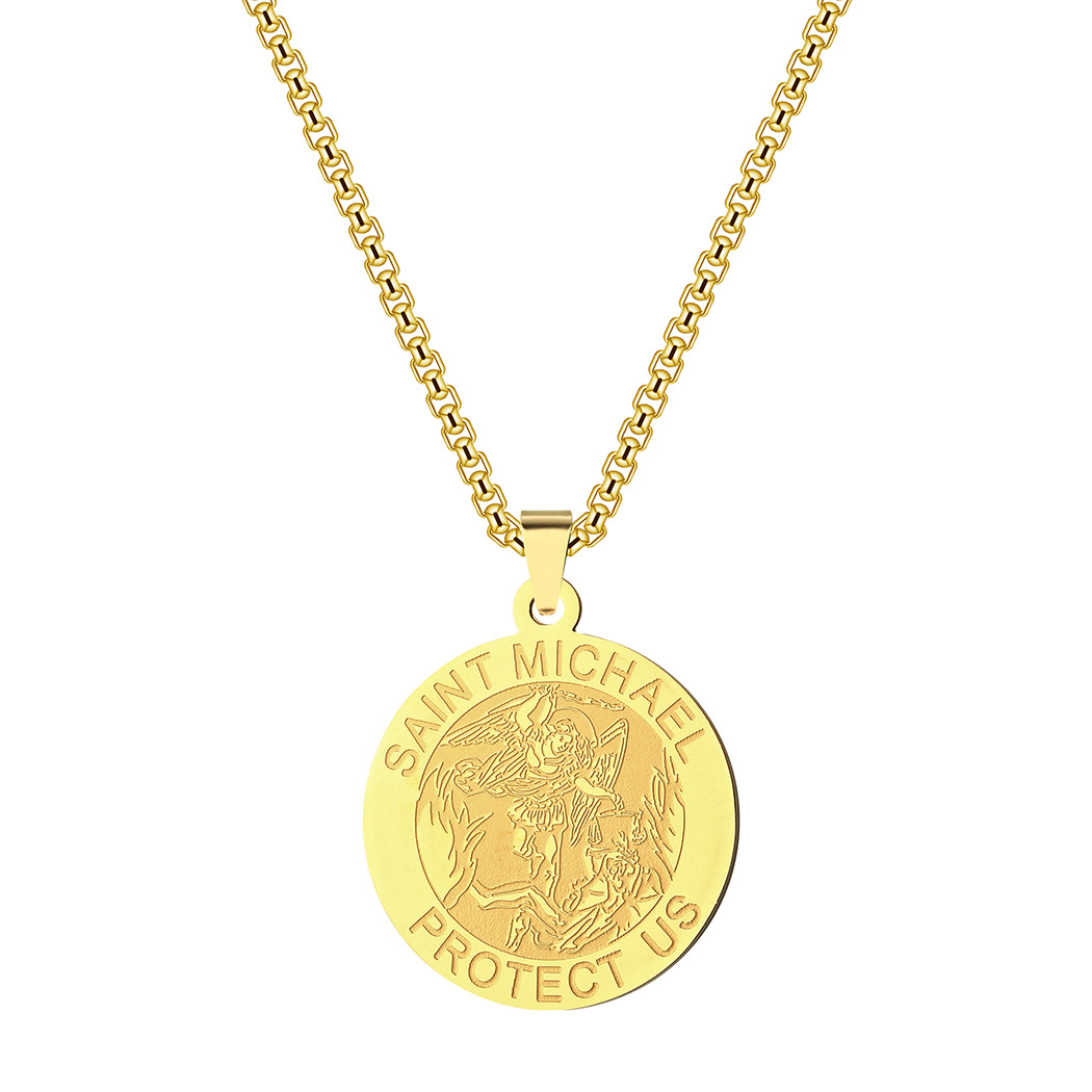 Stainless Steel Saint Michael Medal necklace Round Michael Medal…